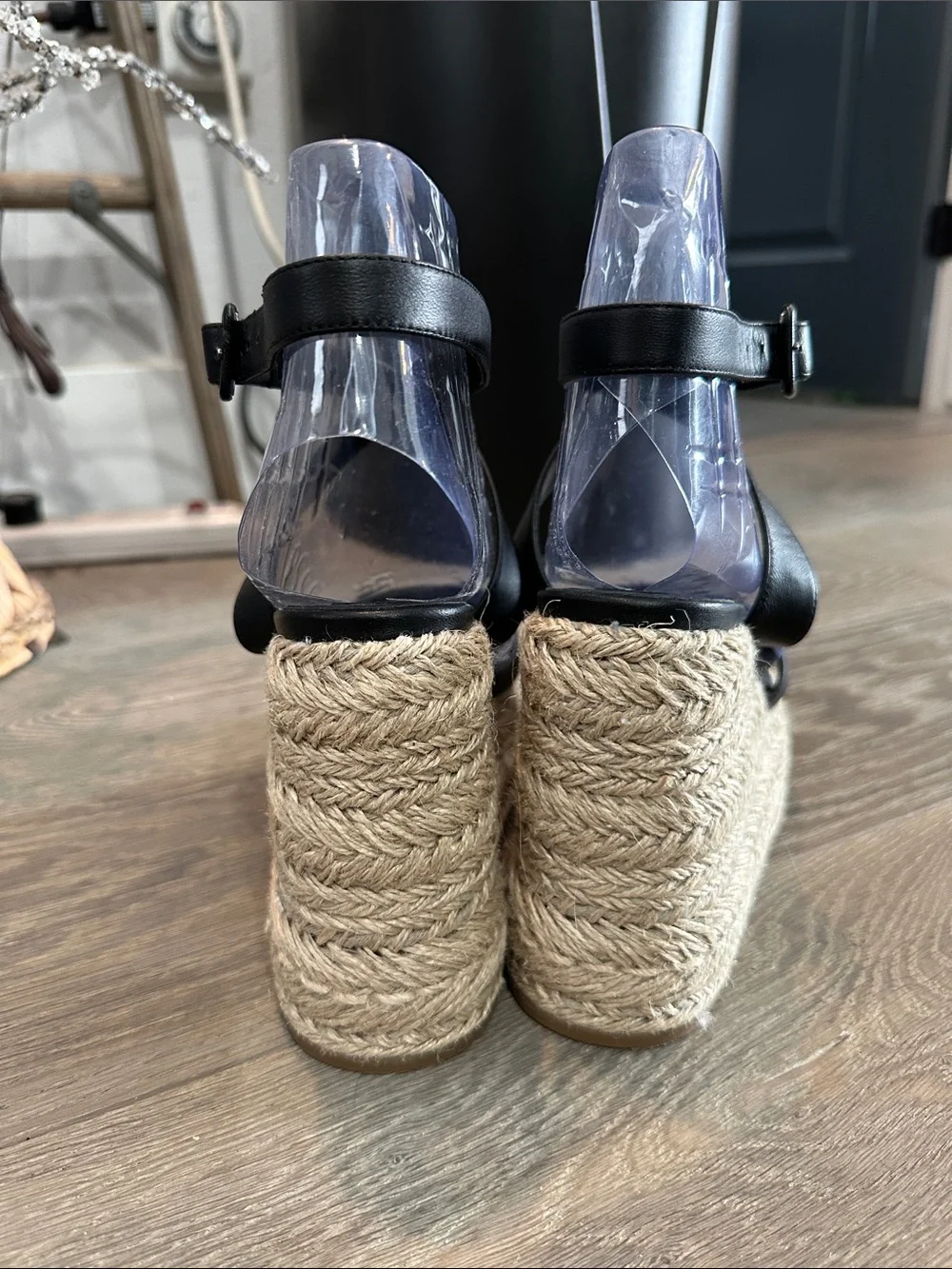 Christian Louboutin Black Leather Wedge Sandals